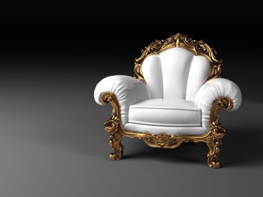 Luxury white armchair with golden frame clipart