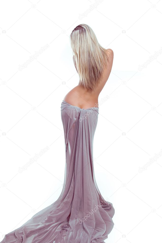 Beautiful sexy woman silhouette with fabric isolated on white