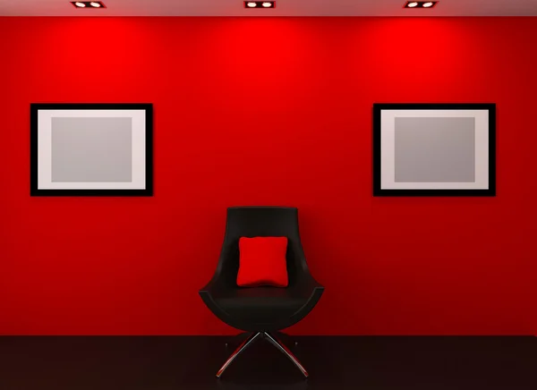 Gallery wall. Modern armchair and empty picture on the wall in r — Stock Photo, Image