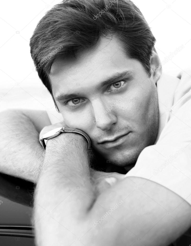 Handsome Man Portrait, black and white photo