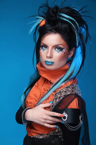 Makeup. Punk Hairstyle. Close up portrait of Rock girl with Blue — Stock Photo, Image