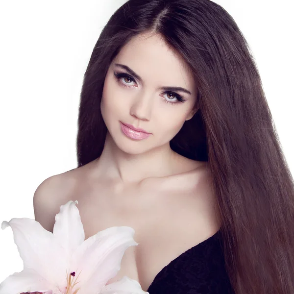 Capelli. Bella ragazza bruna. Capelli Lunghi e sani. Modello di bellezza W — Foto Stock