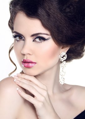 Fashion Beauty Woman Portrait. Manicure and Make-up. Hairstyle. clipart