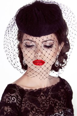 makyaj. Retro bir kadın. moda model kız portre. WH izole