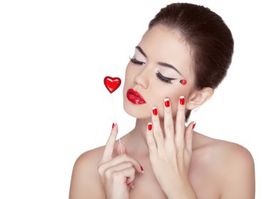 Güzellik moda stil moda model kız uzun lushes. Manikür