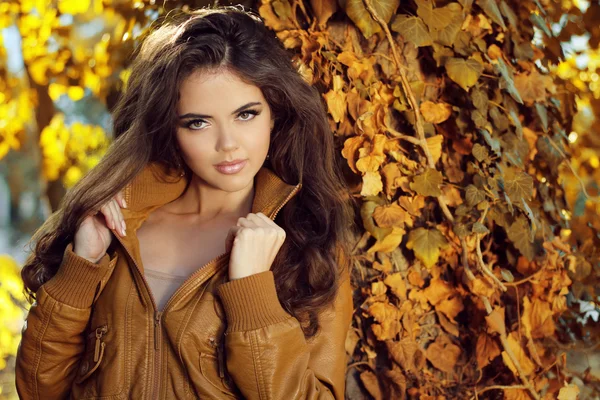 Hermosa mujer elegante de pie en un parque en otoño, al aire libre p —  Fotos de Stock