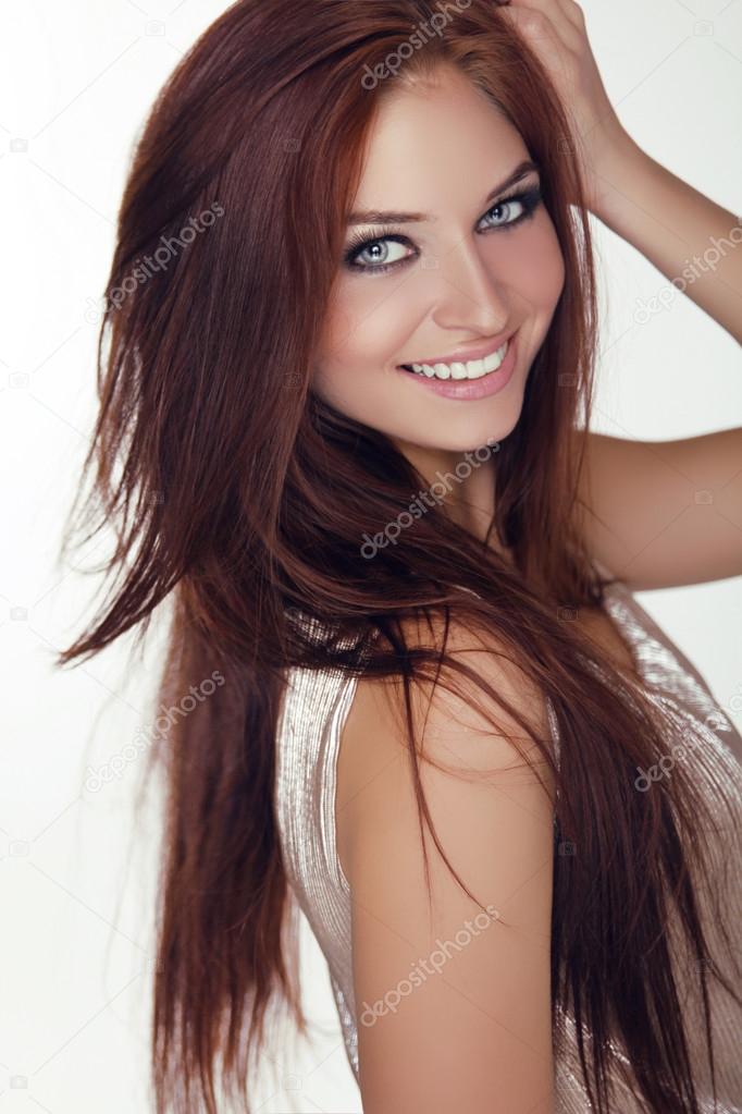 Beautiful happy smiling teen girl with Healthy and Beauty Brown