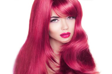 uzun saçlı. glamour moda kadın portre uzun dalgalı colorin ile