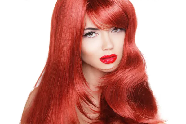 Cheveux. Beauté Fashion Model Femme aux cheveux rouges longs et sains . — Photo