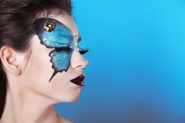 yüz sanat portre. moda makyaj. Kelebek makyaj yüz bea