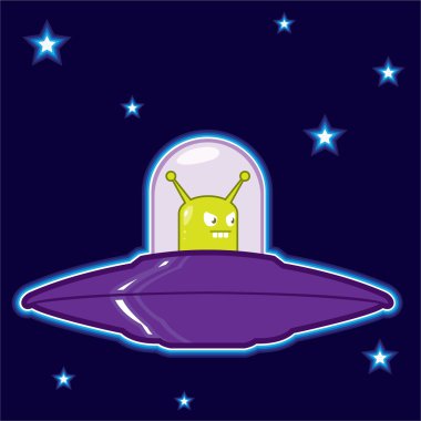 UFO çizgi film yeşil uzaylı ile