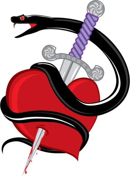 Cuchillo corazón de serpiente — Vector de stock