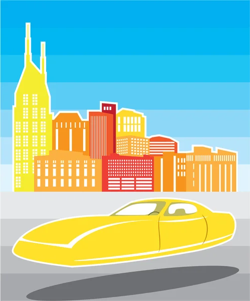 Flotando coche Cityscape — Vector de stock