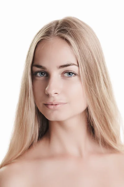 Blonďatá kráska na bílém pozadí — Stock fotografie