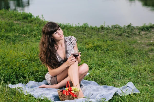 Njuter av picknick — Stockfoto