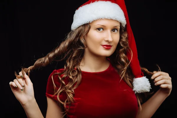 Brunetka dziewczynka Santa — Zdjęcie stockowe