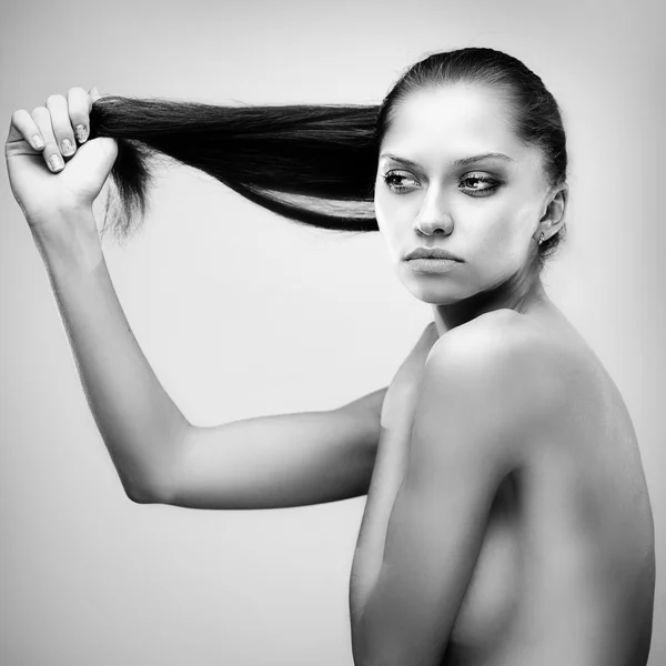 Closeup bruneta portrét — Stock fotografie