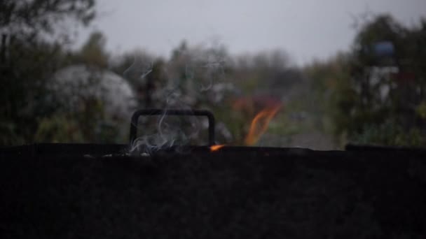 Feuer bei Picknick — Stockvideo
