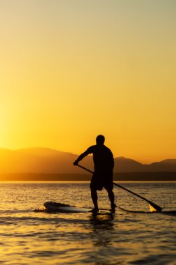 Man paddling stand up paddle board