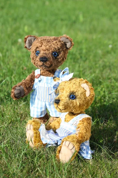 Two teddy bears romance in the garden — Stock Photo, Image