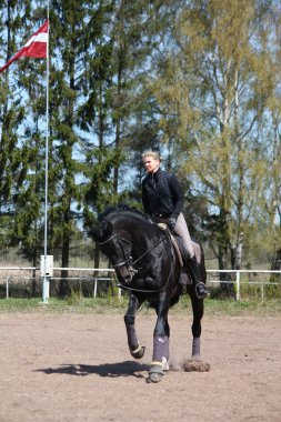 genç kadın binicilik siyah at