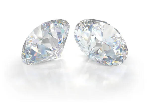 Twee Grote Mooie Diamanten Beeld Witte Achtergrond Rechtenvrije Stockafbeeldingen