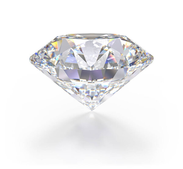 Big sparkling diamond, gem. 3d image. White background.