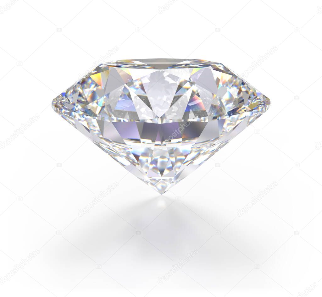 Big sparkling diamond, gem. 3d image. White background.