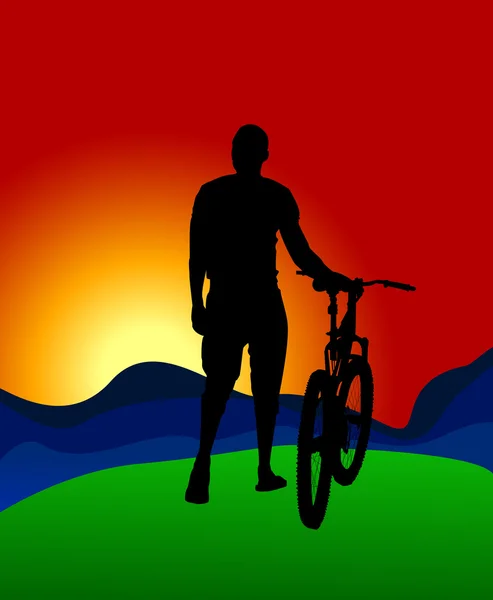 O homem com a bicicleta — Vetor de Stock