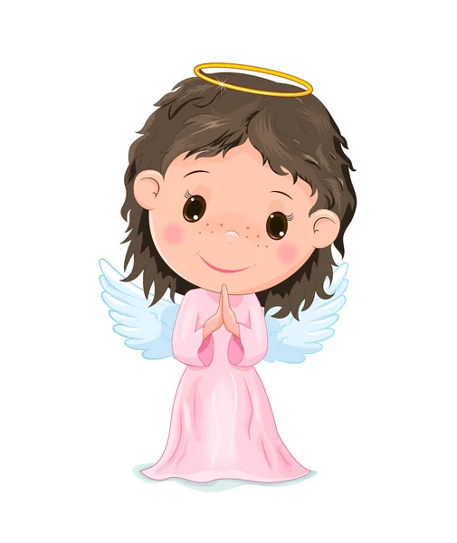 Мультяшний Дитячий Ангел Рожевій Сукні Білому Тлі — стоковий вектор