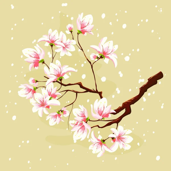 开花结果的樱花枝条在柔软的糊状背景上 在树枝上涂上淡淡的花 — 图库矢量图片