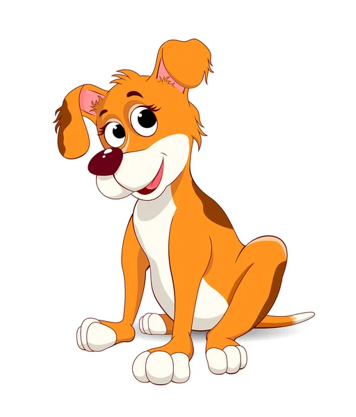 Cartoon Little Dog Sitting Joyful Happy Puppy Friendly Little Dog — Stockvektor