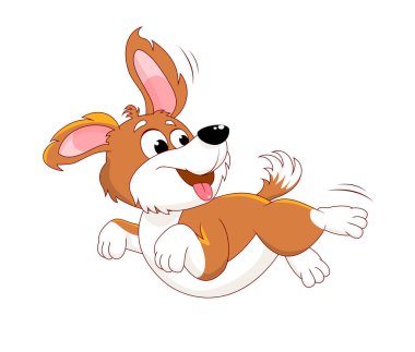 Eğlenceli bir çizgi film köpeği. Beyaz arka planda köpek yavrusu oynuyorum..