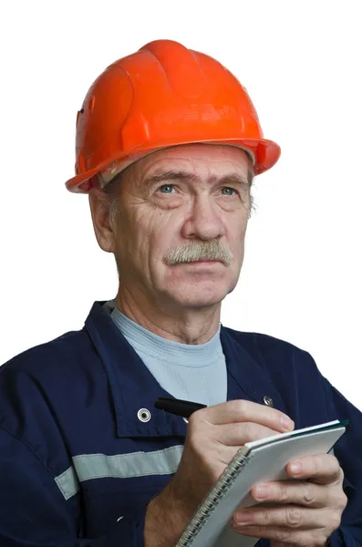 Strict contractor on a construction site — Stock Photo, Image
