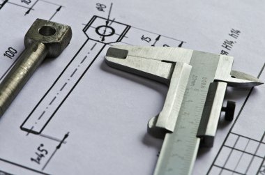 Vernier caliper, detail, drawing- 2 clipart