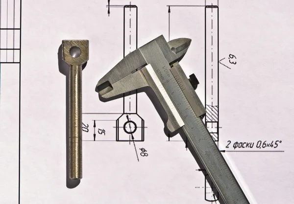 Vernier caliper, detail, drawing — Stock Photo, Image