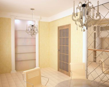 Klasik bir tarzda orenzhekyh renkleri mutfakta.