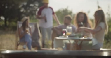 Yaz günü barbekü partisinde mutlu arkadaşlar