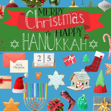 Mutlu Hanukkah ve Mutlu Noeller için güzel tebrik kartı.
