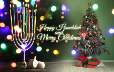 Mutlu Hanukkah ve Mutlu Noeller için güzel tebrik kartı.