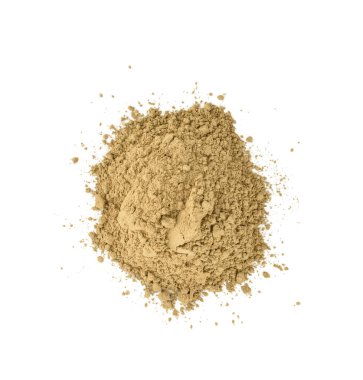 Beyaz arkaplanda hojicha tozu yığını