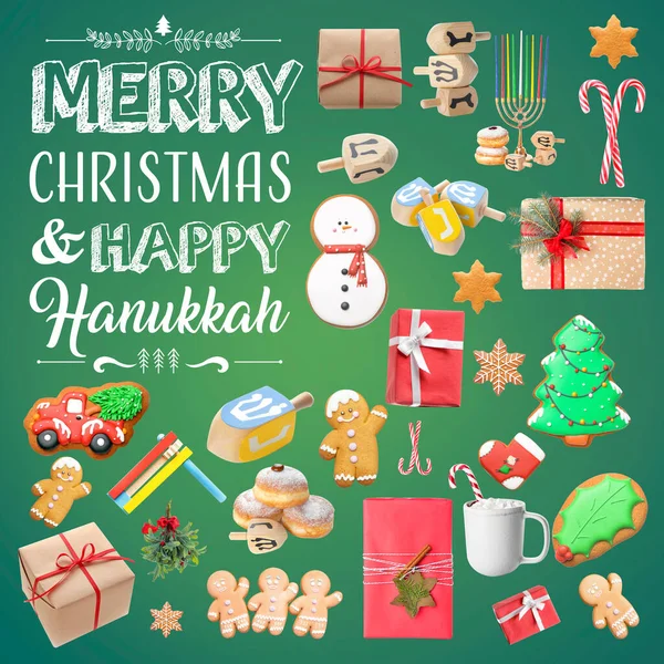 Belle Carte Voeux Pour Joyeux Hanoukka Joyeux Noël — Photo