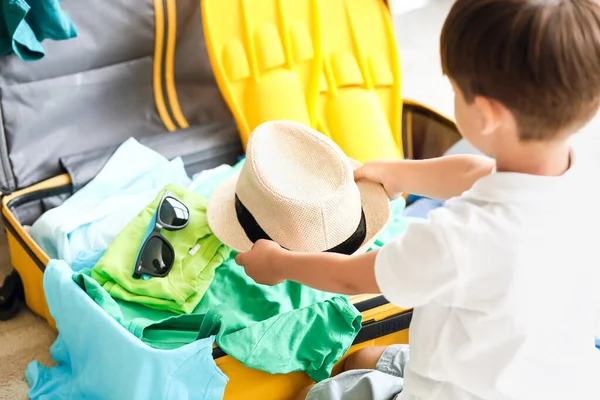 Little Boy Packing Suitcase Home — Stock Photo, Image