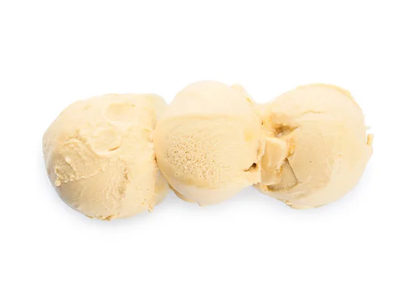 Delicious Caramel Ice Cream Balls White Background — Stock Photo, Image