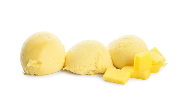 Delicious Mango Ice Cream Balls White Background — Stock Photo, Image