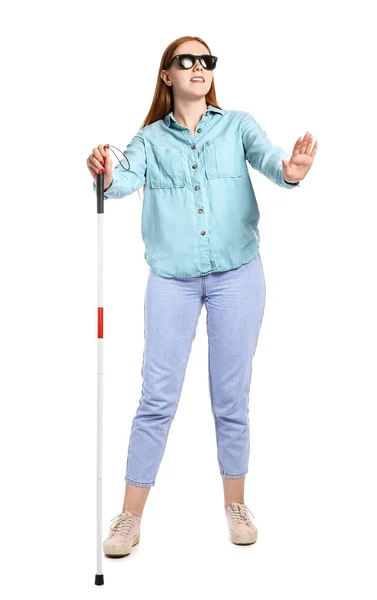 Blind Young Woman White Background — Stock Photo, Image