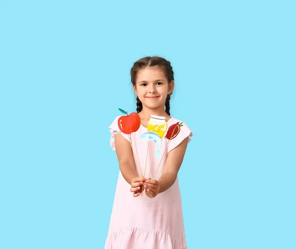 Little Girl Decor Rosh Hashanah Jewish New Year Color Background — Stock Photo, Image