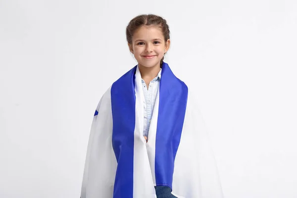 Little Girl Flag Israel White Background — Stock Photo, Image