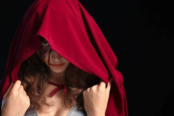 Mujer Joven Con Maquillaje Halloween Sobre Fondo Oscuro —  Fotos de Stock