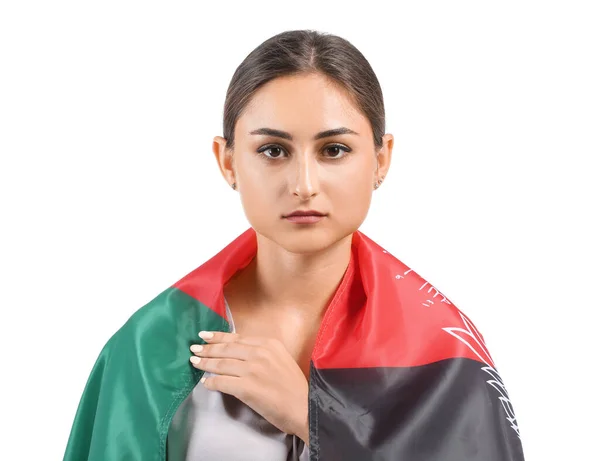 Muslim Woman Flag Afghanistan White Background — Stock Photo, Image